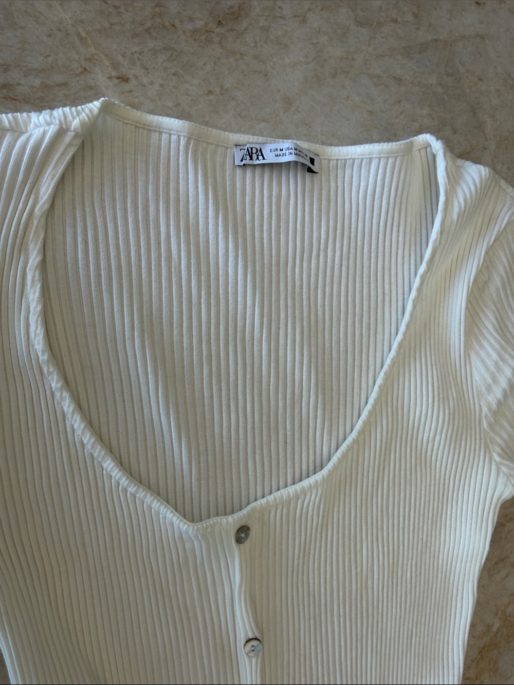 Zara White Ribbed V-Neck Button Maxi Dress